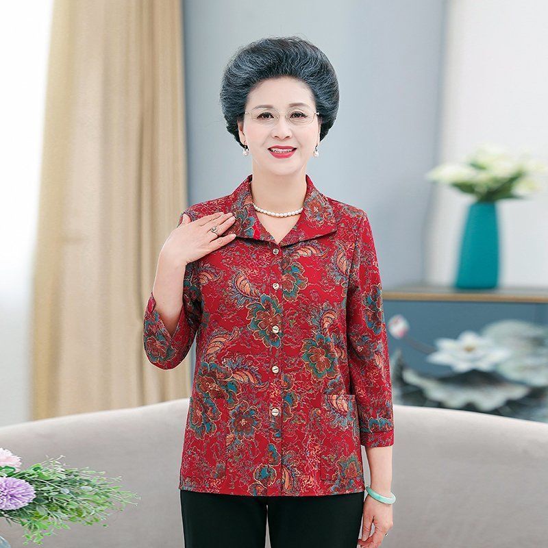 Mẹ trung niên và cao tuổi áo xuân hè bà ngoại áo mỏng 60-70 tuổi 80 băng lụa cao cấp