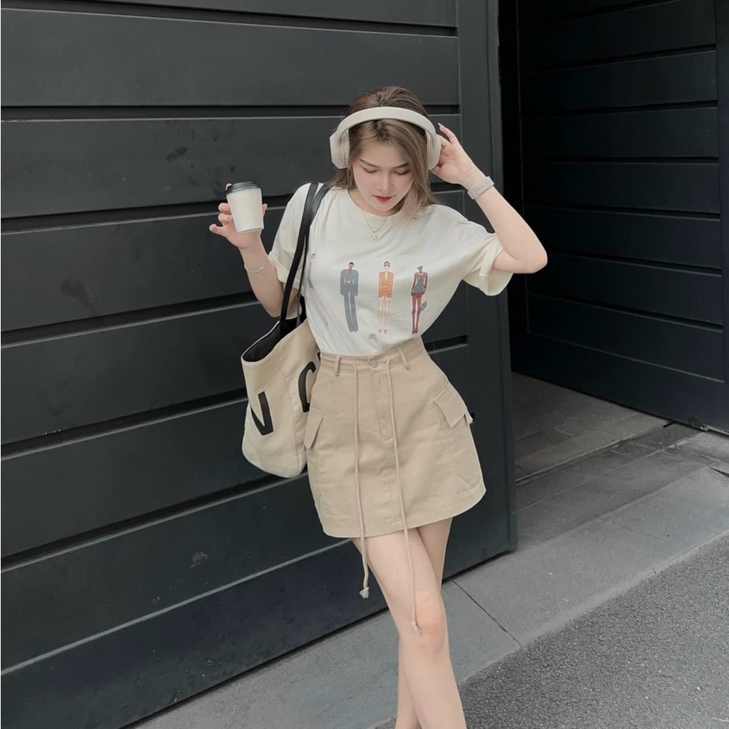 [3.3 Sales Freeship]Set bộ áo thun trắng in hình mix chân váy ngắn chữ A cá tính,set váy tuổi teen đi chơi trẻ trung d