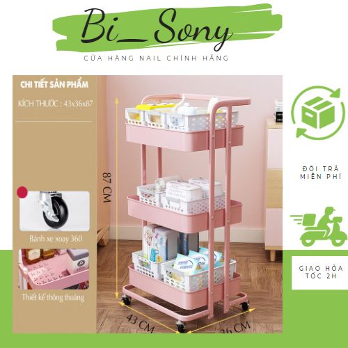 {HOẢ TỐC}Kệ bỉm sữa, kệ đa năng 3 tầng màu hồng,đen, trắng dễ thương♥️