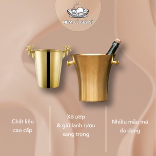 Xô ướp lạnh rượu, inox 304 mạ vàng, mẫu hiện đại.