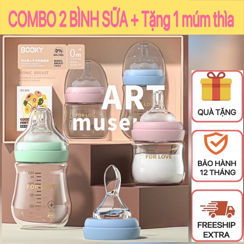 Combo 2 bình sữa sơ sinh cổ rộng BOOKY - ForLove  chất liệu PPSUC chống sắc