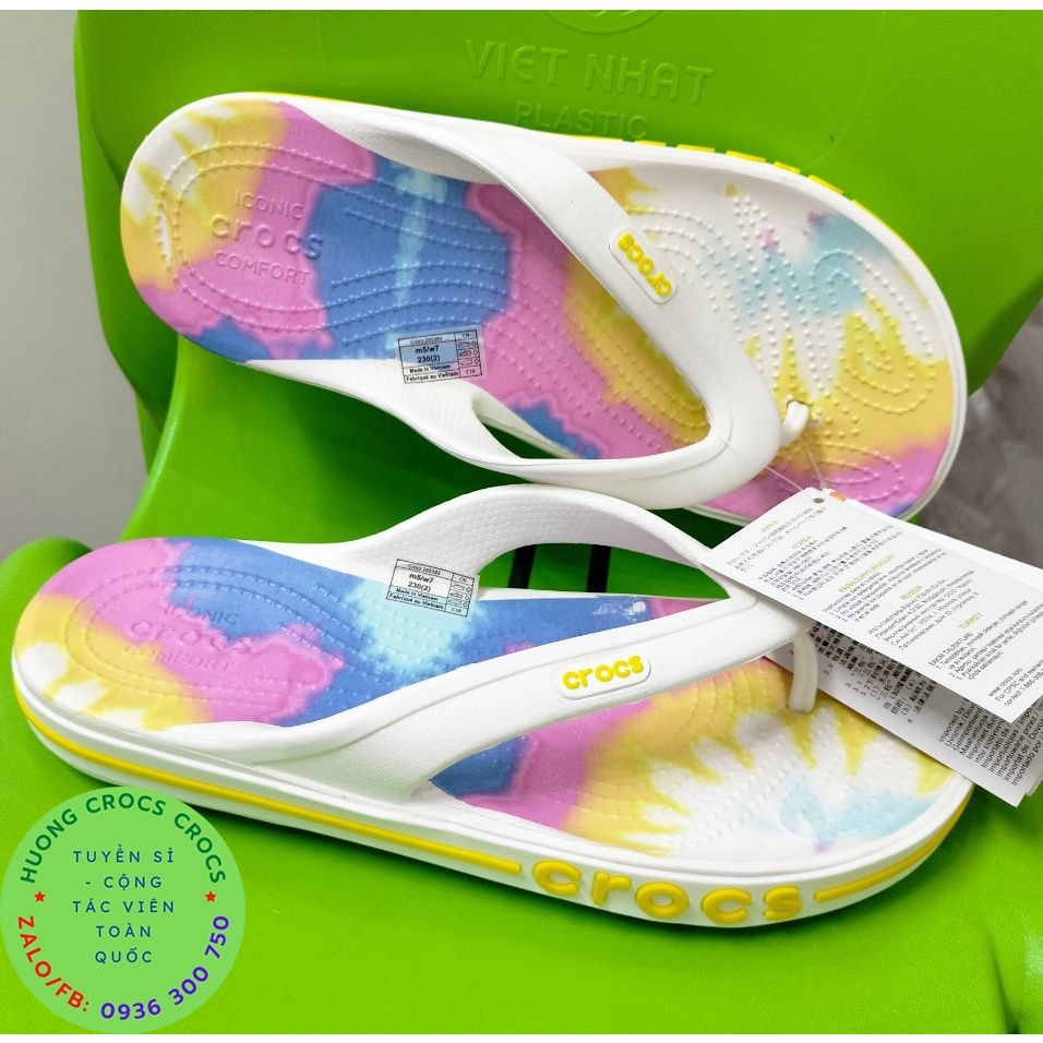 DÉP XỎ NGÓN CROCS BAND BAYA họa tiết loang MÀU VÀNG chuẩn xịn full box