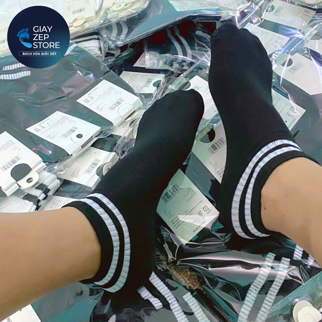 Tất Nam/Nữ Cổ Cao Kẻ Đen Trắng Trơn Kháng Khuẩn Co Giãn Tốt, Thoáng Khí, Không Hôi Chânn