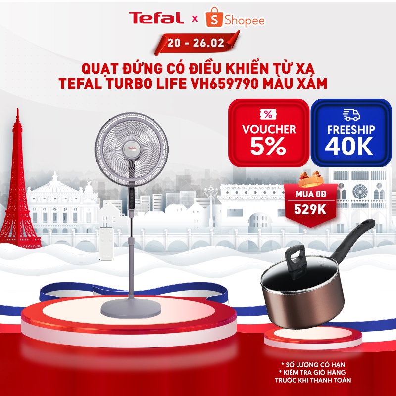 Quạt đứng có điều khiển từ xa Tefal Turbo Life VH659790 màu xám- BH 2 năm