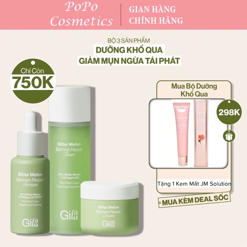 Bộ 3 Dưỡng Khổ Qua Giảm Mụn Ngừa Tái Phát Gilaa Blemish Repair(Sữa Rửa Mặt, Toner, Serum)