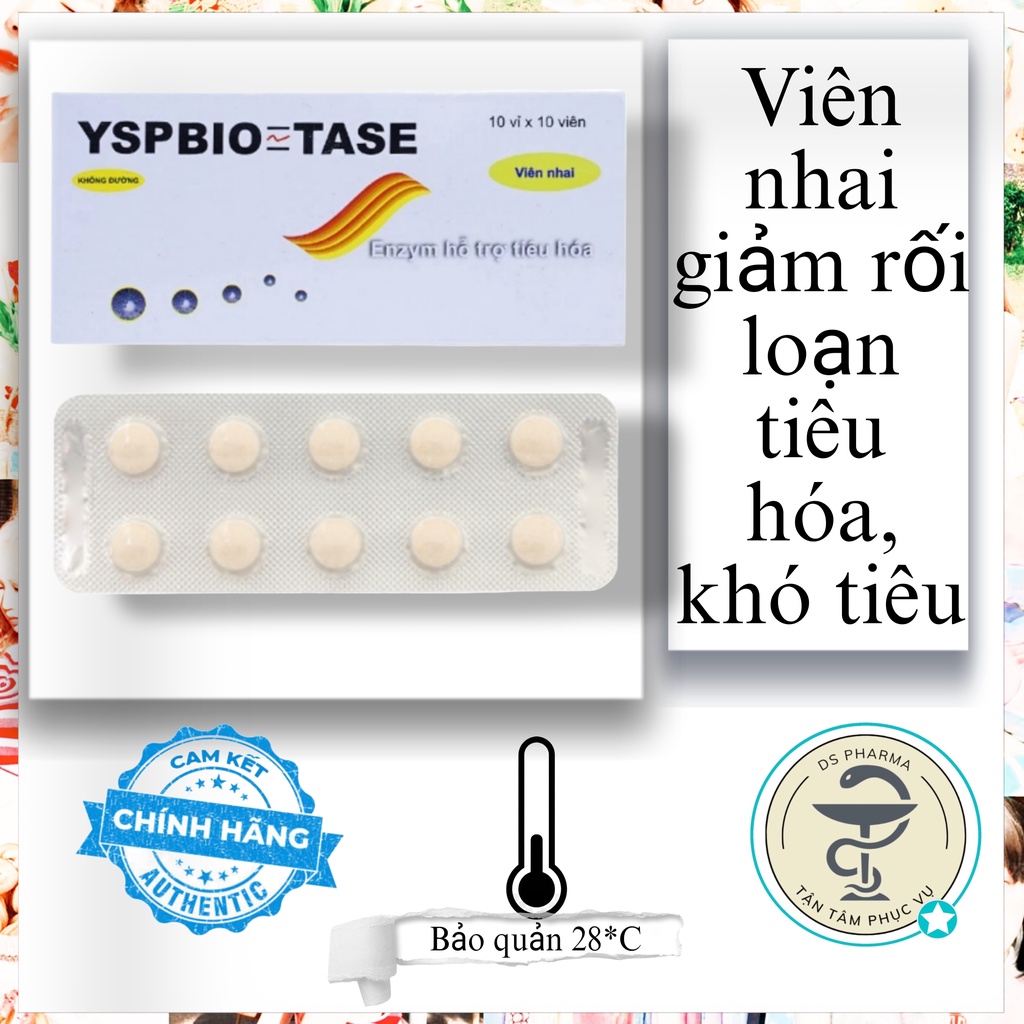 Viên nhai YspBio Tase giảm khó tiêu, bội thực, chán ăn (10 vỉ x 10 viên)