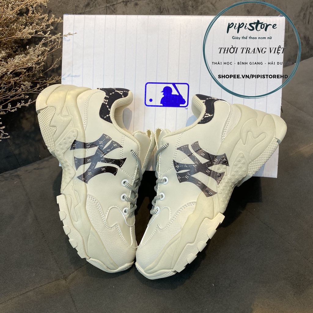 Giày MLB Ny chữ đen gót đen, Giày mlb ny gót gấm in 3D đế tách size 36-43