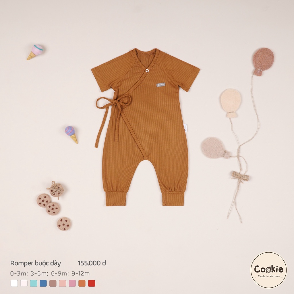 [COOKIE] Bộ Romper buộc dây cho bé sơ sinh size 0-3m, 3-6m, 6-9m, 9-12m