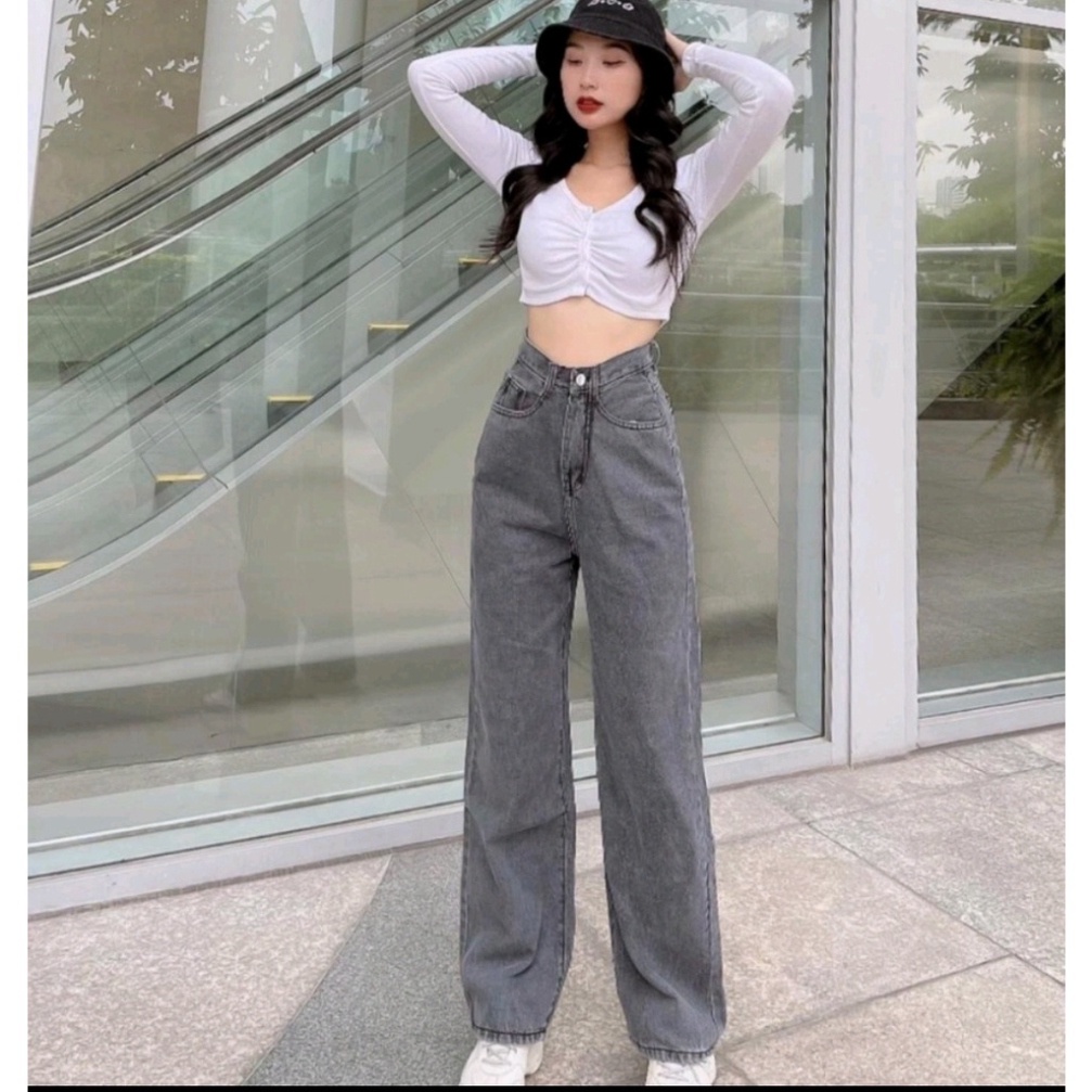 Quần Jean nữ ống rộng, lưng cao phong thái Retro Jean xanh, xanh nhạt, xám khói [Có Bigsize]- Jean Baggy_G09