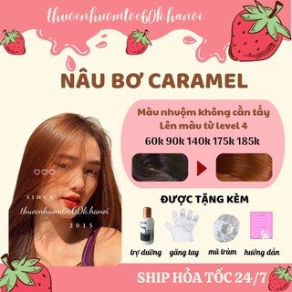 (KO TẨY)Thuốc nhuộm màu NÂU BƠ/NÂU MẬT ONG/NÂU CARAMEL kèm trợ dưỡng găng tay