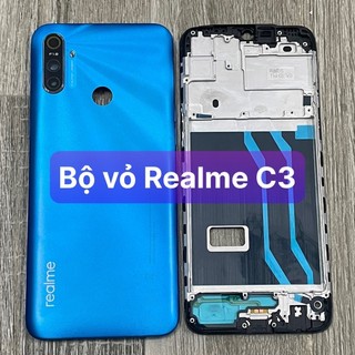 bộ vỏ Realme C3 ,kèm khay sim,phím,kính camera