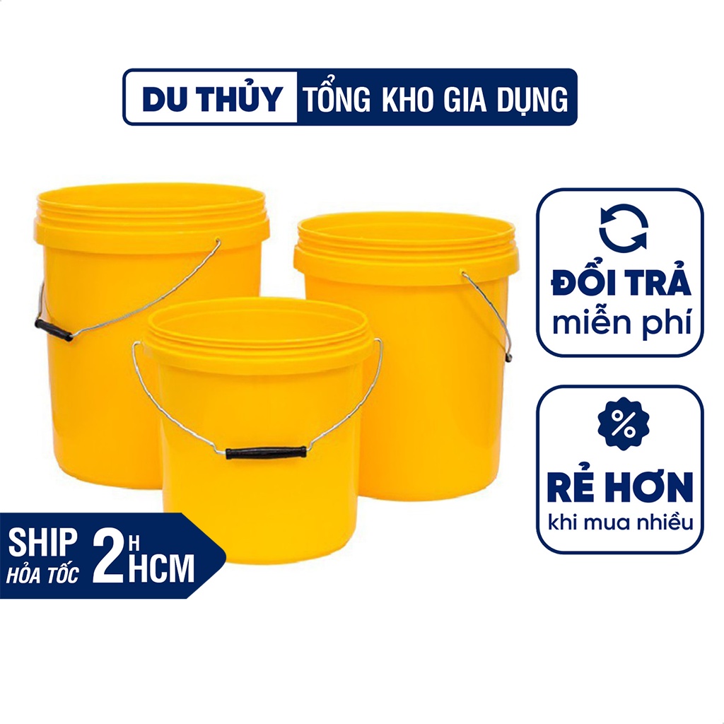 Xô nhựa tròn Nguyên Ba màu trắng, vàng, xanh dương, 4 kích thước, chất liệu nhựa PP dùng đựng sơn, đựng gạo (KHÔNG NẮP)