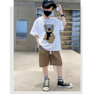 Set bộ quần áo mùa hè dành cho bé trai 18-45kg mẫu Gấu MATIN. Chất cotton mát. HA7