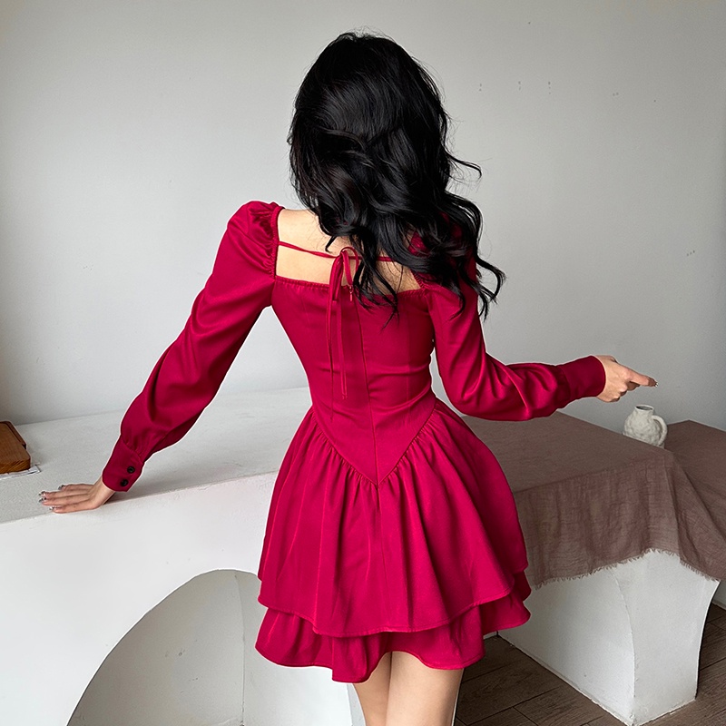 Đầm Cổ Vuông Dáng Ôm Phong Cách retro Thời Trang Cho Nữ