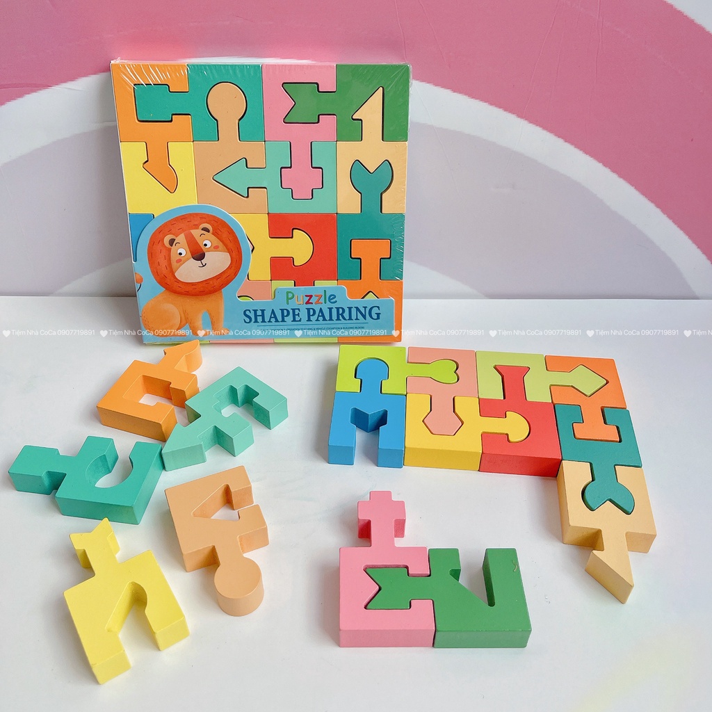Bộ Đồ Chơi Xếp Hình Bằng Gỗ Kèm 16 Khối Gạch Luyện Tư Duy Cho Bé