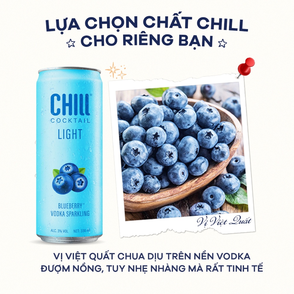 Thùng 24 lon Chill Cocktail vị Việt Quất 330ml/lon