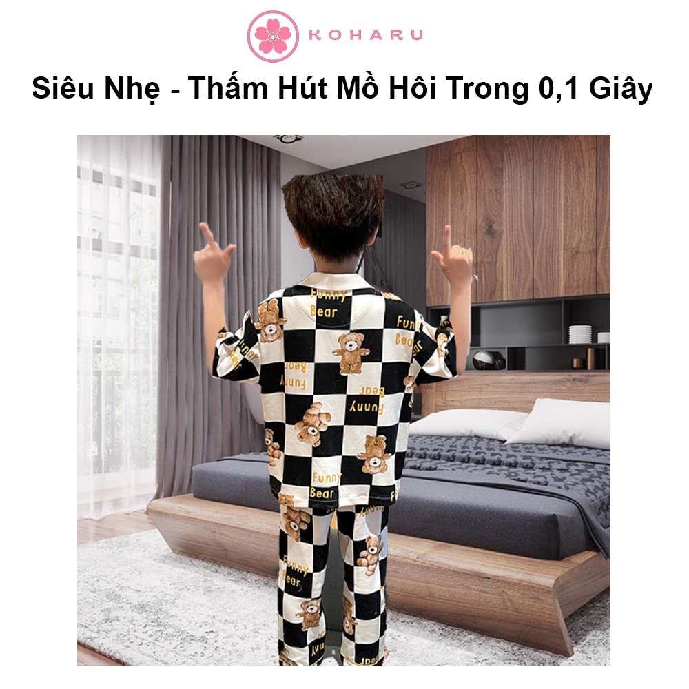 Áo cộc quần dài 9-47kg Cotton Đũi Nhật pijama Gấu đen trắng CN03 trẻ em đồ ngủ| bộ đi chơi bé trai gái