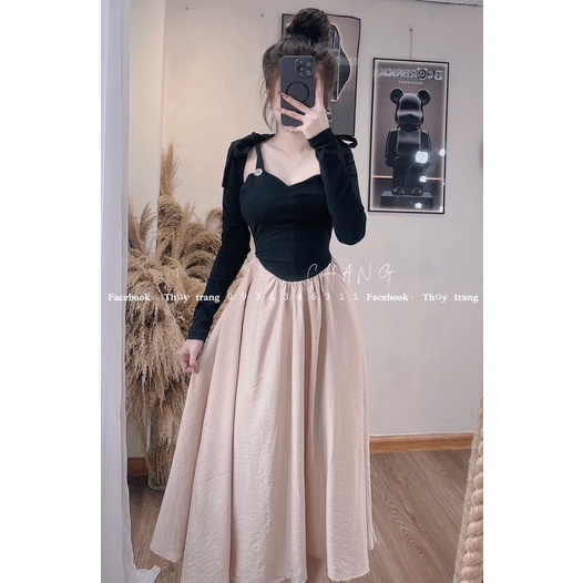 MAXI 2 DÂY ĐŨI  PHỐI MÀU KÈM KHOÁC