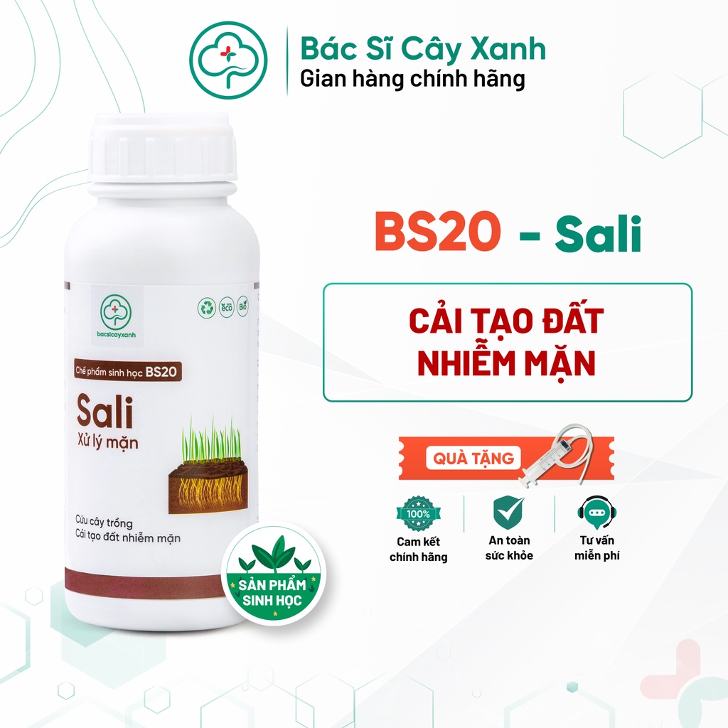 Chế phẩm xử lý đất nhiễm mặn, ra rễ thông mạch, xanh lá, tốt cây BS20 Sali 500ml NSX Bacsicayxanh