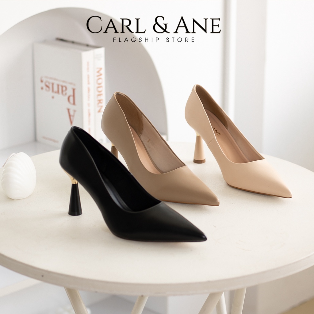Carl & Ane - Giày cao gót nhọn thời trang công sở gót mạ vàng thanh lịch màu cà phê - CP016