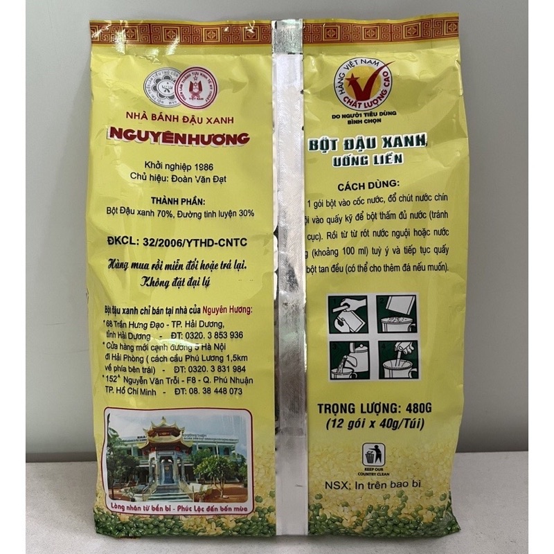 Bột đậu xanh Nguyên Hương có đường 480gram