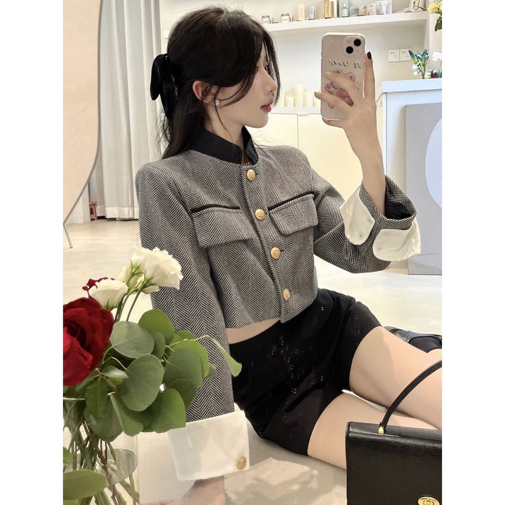 Áo dạ tweed croptop