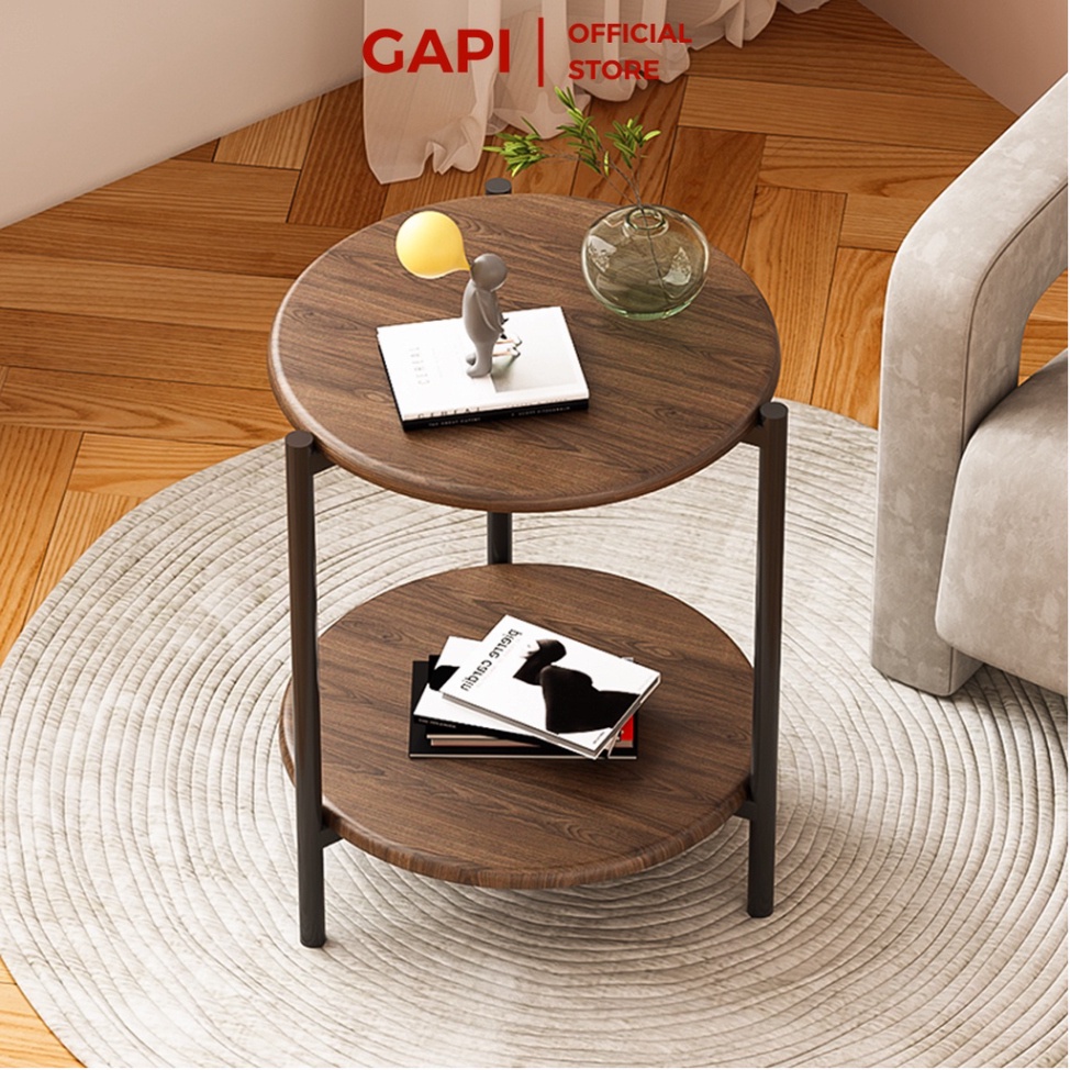 Bàn trà Sofa hình tròn 2 tầng chân thép sơn tĩnh điện hiện đại - GM86