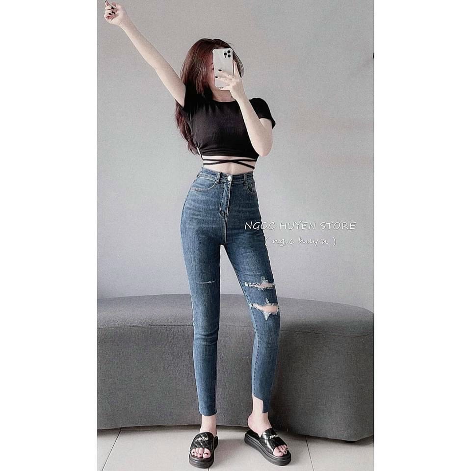 Áo thun croptop ngắn tay cột dây eo LADYGU