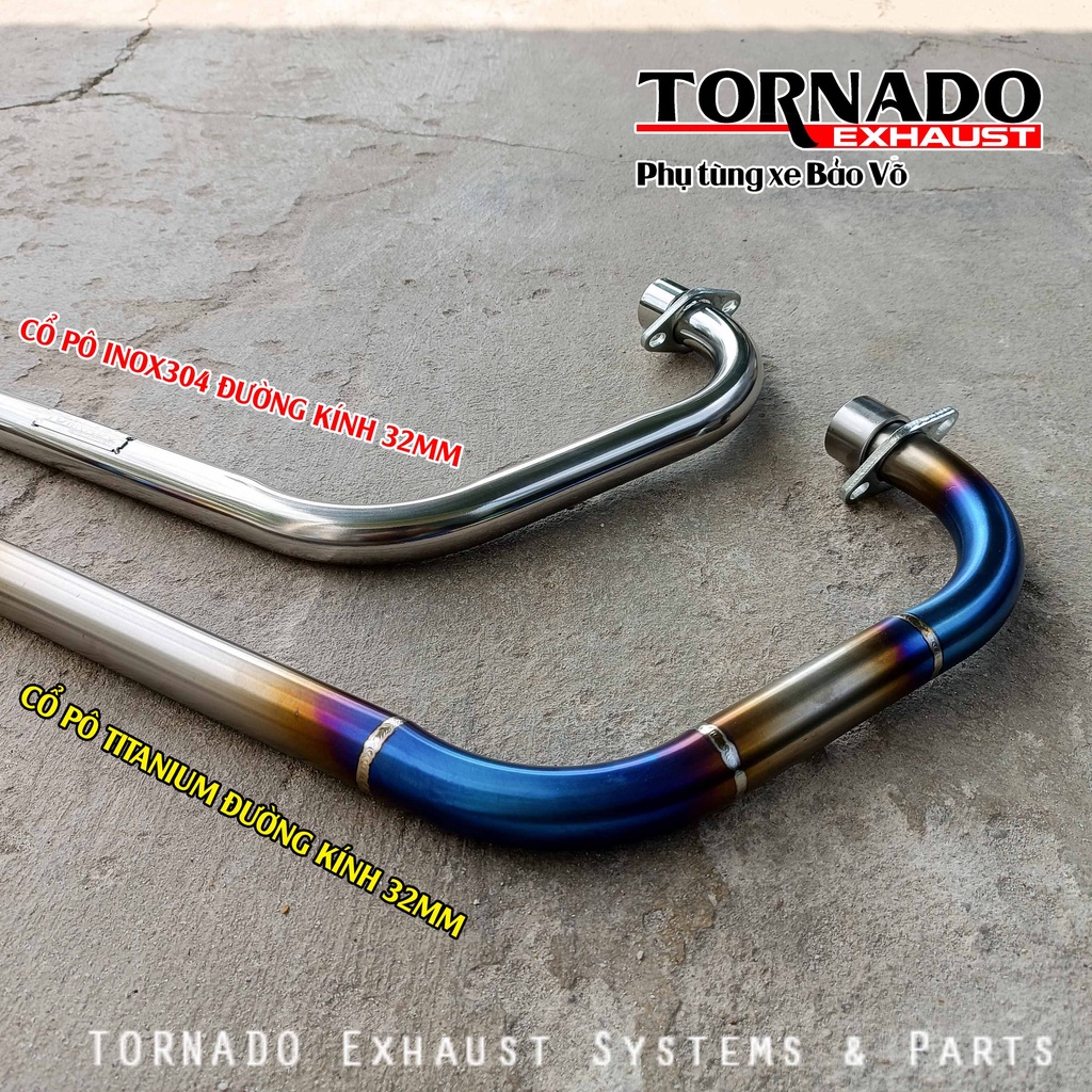 Cổ pô GPX LEGEND150 thương hiệu TORNADO chất liệu TITAN VÀ INOX 304