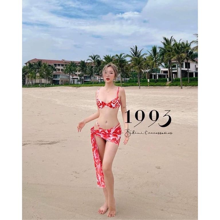 Đồ Bơi Nữ Bikini Lanbishop 3 Món Áo Gọng Nâng Ngực Họa Tiết Tim Hồng Trắng Kèm Khăn Mẫu Mới Sexy Lanbi 111