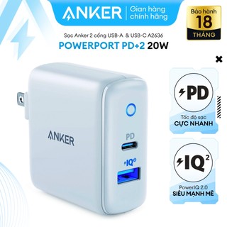 Sạc ANKER PowerPort PD+2 cổng 35w, 1 USB-C PD 20w, 1 PowerIQ 2.0 15w - A2636
