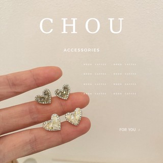 Bông tai, khuyên tai trái tim đính đá xà cừ | chou accessories |