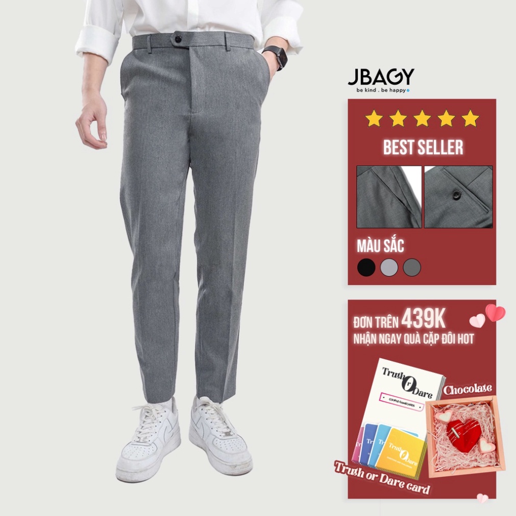 Quần âu nam đến mắt cá chân thương hiệu JBAGY, quần tây nam xám co giãn 4 chiều cao cấp - JA04 - Hàng mới về