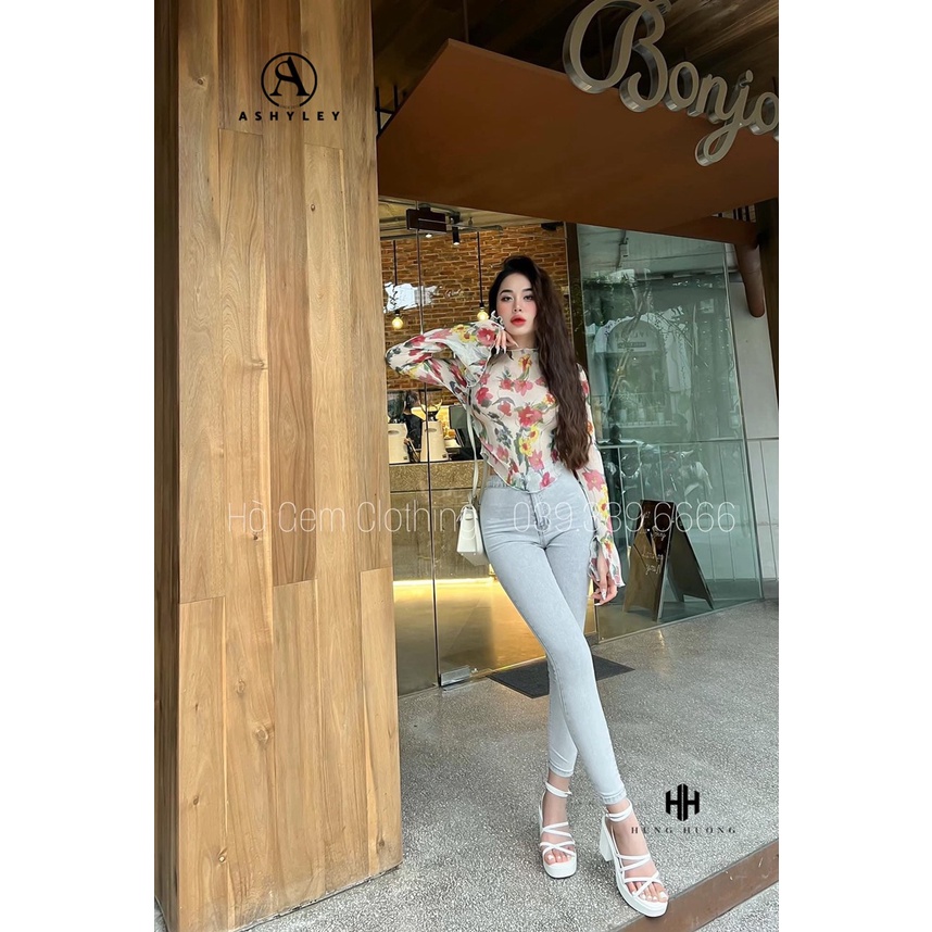 ÁO THUN GIẤY DẬP LI HOA TO NHÚN TÀY DÀI LOE