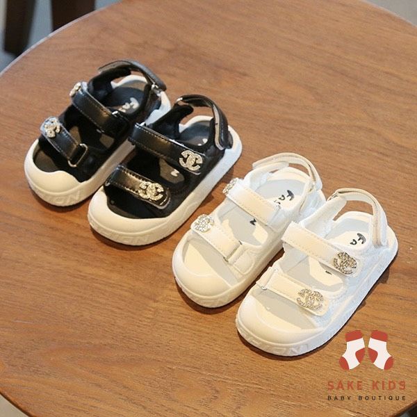 Sandal chống vấp bé gái, Dép tập đi quai dán phối khóa CC dễ thương đế chống trơn trượt cho bé từ 0-2 tuổi M210