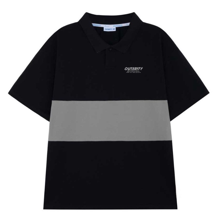 Áo polo nam nữ local brand unisex Outerity Cá Sấu Cross Cut -Phối xám