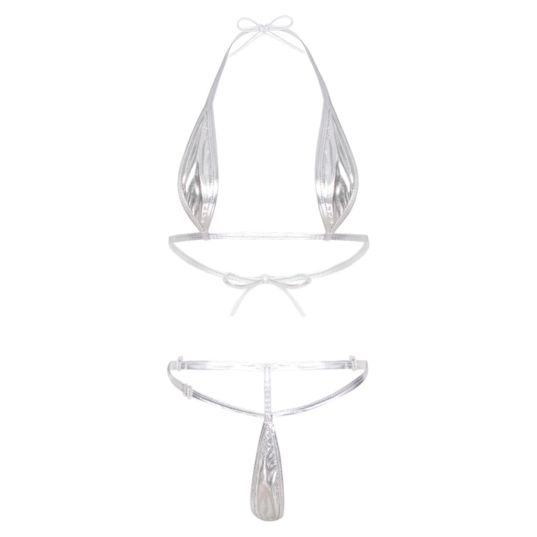 (Bán Chạy) Bộ Bikini Siêu Nhỏ Bóng Loáng Cho Nữ Bộ Đồ Lót Trang Phục Tiệc Bể Bơi Đồ Bơi Áo Ngực Có Dây Lọt Khe (tuyển si