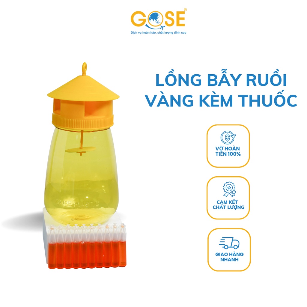 Lồng bẫy ruồi vàng 1L GOSE hũ bắt côn trùng kèm thuốc dẫn dụ hàng chính hãng