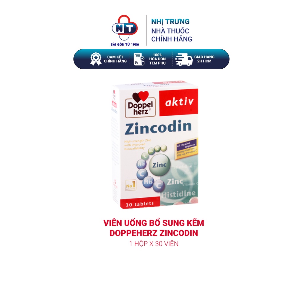 Viên uống bổ sung kẽm DoppeHerz Zincodin hộp 30 viên