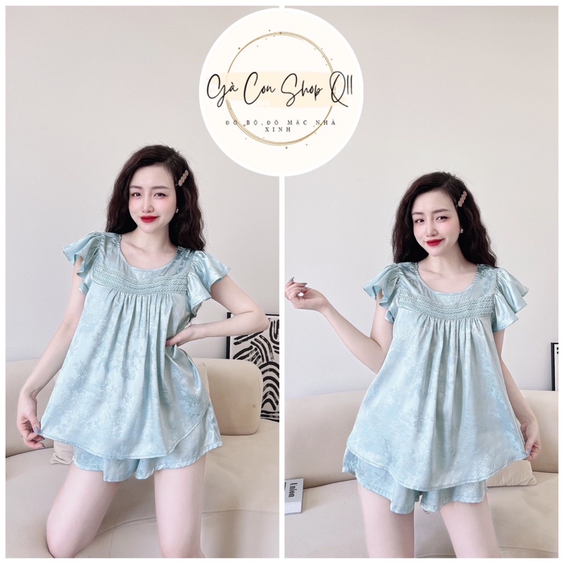 Đồ Bộ Nữ đẹp mặc nhà gaconshop Áo from rộng quần đùi Vải gấm Quảng châu Big size 62Kg < tuỳ chiều cao