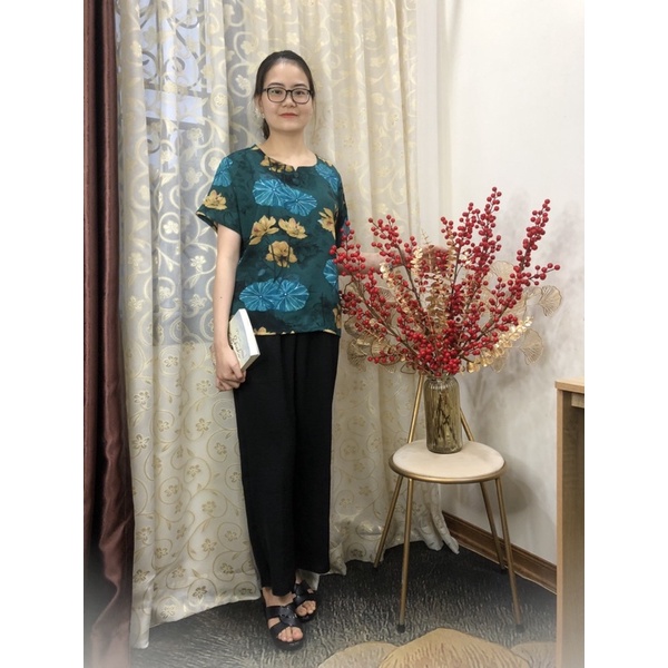 Đồ bộ trung niên nữ tặng mẹ áo hoa quần suông ống rộng làm quà tặng 8/3, sinh nhật mẹ ý nghĩa