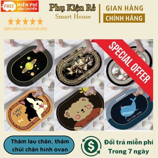 Thảm lau chân, thảm chùi chân hình ovan siêu thấm hút, chống trơn trượt mẫu mới 2022