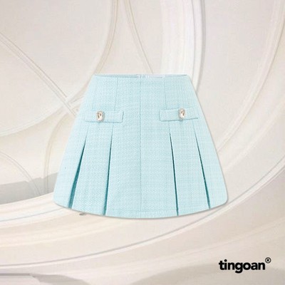 TINGOAN® - Chân váy cạp thường xếp ly tweed xanh đính cúc đá BABY DIAMOND SKIRT/BLUE