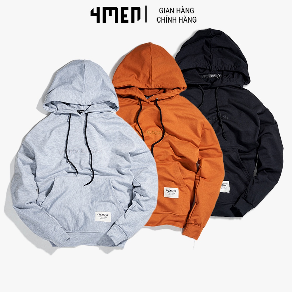 Áo Hoodie Nam Sports Elegant 4MEN AK011 có nón chất vải terry cotton thấm mồ hôi, thoáng mát, form loose thoải mái