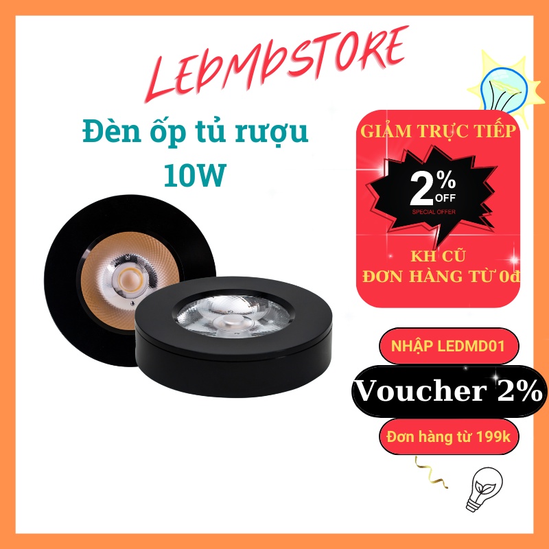 Đèn ốp nổi COB 10W vỏ đen, đèn ốp tủ kính nhỏ gọn, chiếu điểm, tạo điểm nhấn, tiết kiệm điện, bảo hành 24 tháng
