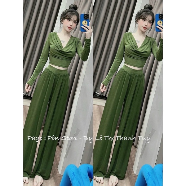 Áo Thun Nhũ Cổ Đổ Croptop Tay Dài Cực Xịn