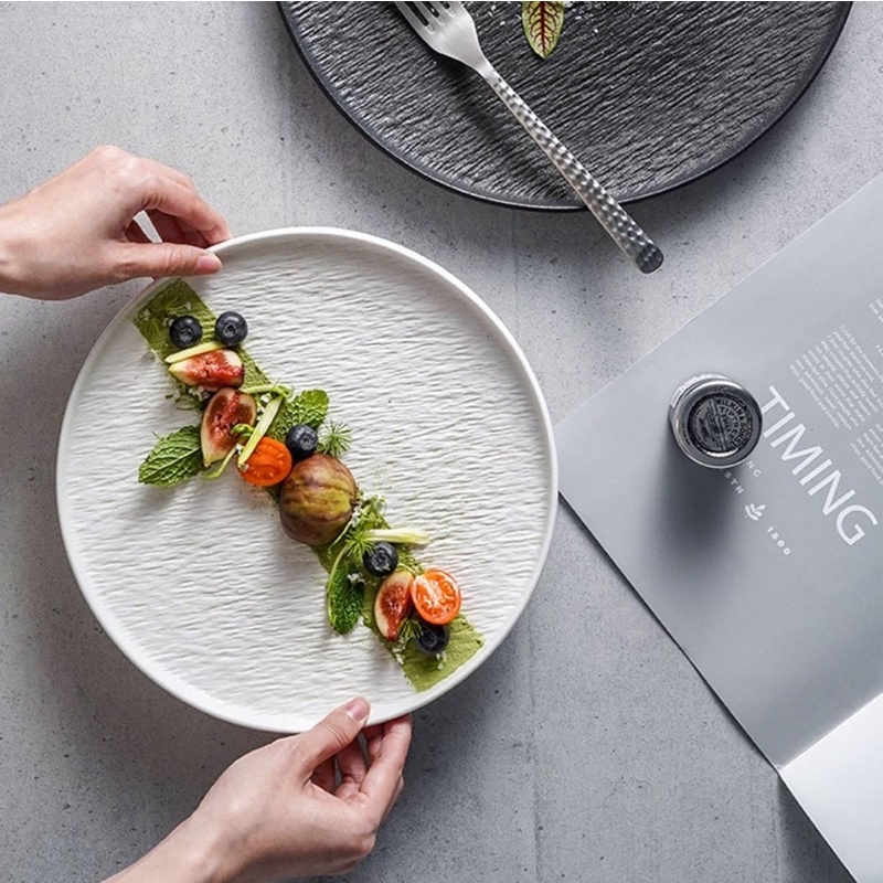 Đĩa tròn nhám ăn bít tết, đĩa ăn đồ tây, đĩa decor nhà hàng