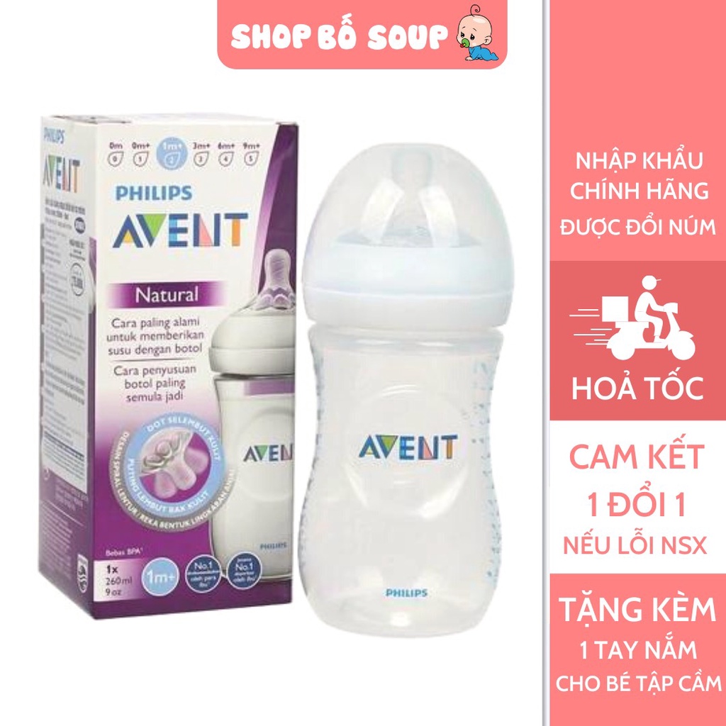 Bình sữa Avent Natural 125ml 260ml 330ml chính hãng cho bé, được đổi size núm phù hợp Shop Bố Soup