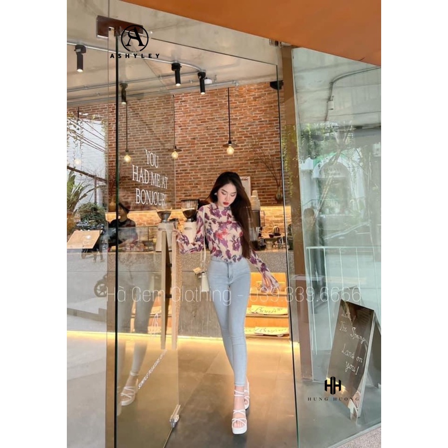 ÁO THUN GIẤY DẬP LI HOA TO NHÚN TÀY DÀI LOE