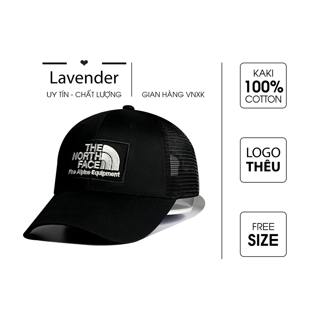 Nón kết Mũ lưỡi trai The North Face đen lưới logo thêu dành cho nam nữ Free size